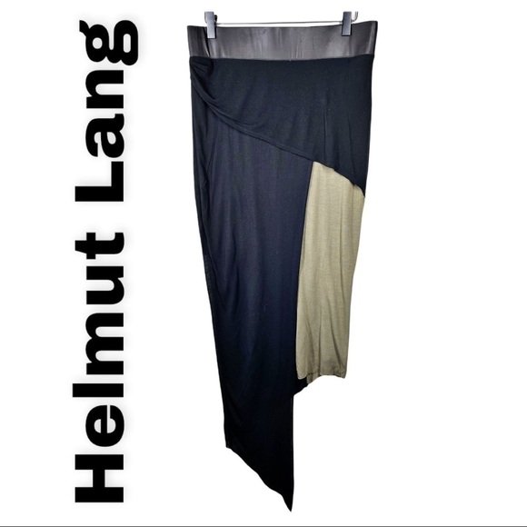 HELMUT LANG Two Tone Asymmetric Jersey Wrap Bodycon Skirt, Size Medium - Picture 3 of 8
